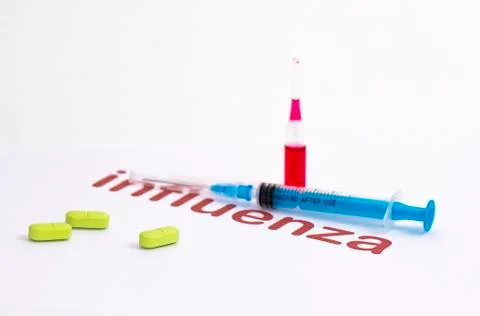 Treatment of coronavirus a type of flu with injections and tablets for inflam Stock Photos