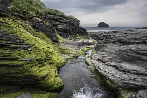 Trebarwith Strand Cornwall 스톡 사진