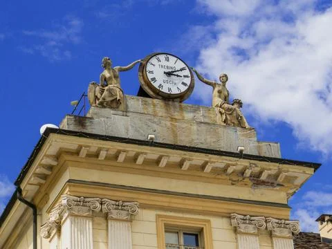 Trebino Clock, Piazza Emile Chanoux, Aosta, Italy Stock Photos