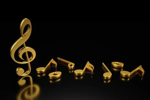 Treble clef and music notation. 3D rendering. Stock Illustration