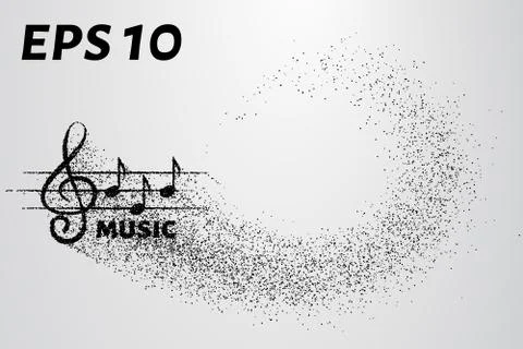 Treble clef and notes of the particle. Music logo made of small circles. Stock Illustration
