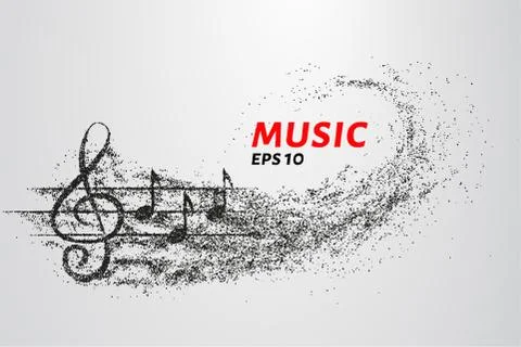 Treble clef and notes of the particle. Music logo made of small circles. Stock Illustration