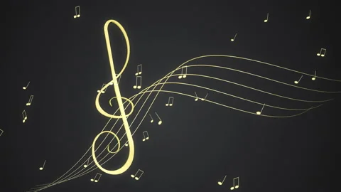 Treble Clef and Rotating Musical Notes on the dark background, loop animation 4K Stock Footage 153284819