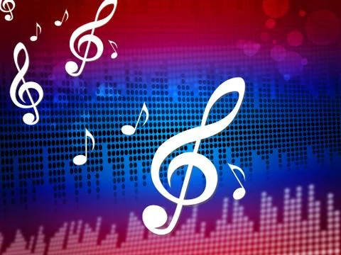 Treble clef background shows digital audio notes. Stock Illustration