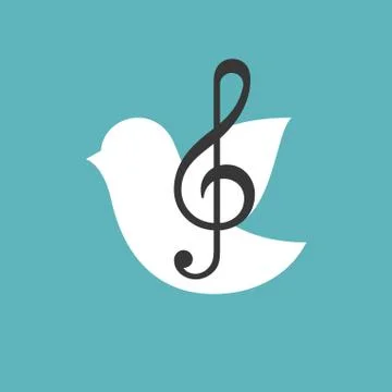 Treble Clef with bird,flat design Stock Illustration