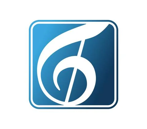 Treble clef in a blue square background. Joy and music Stock Illustration