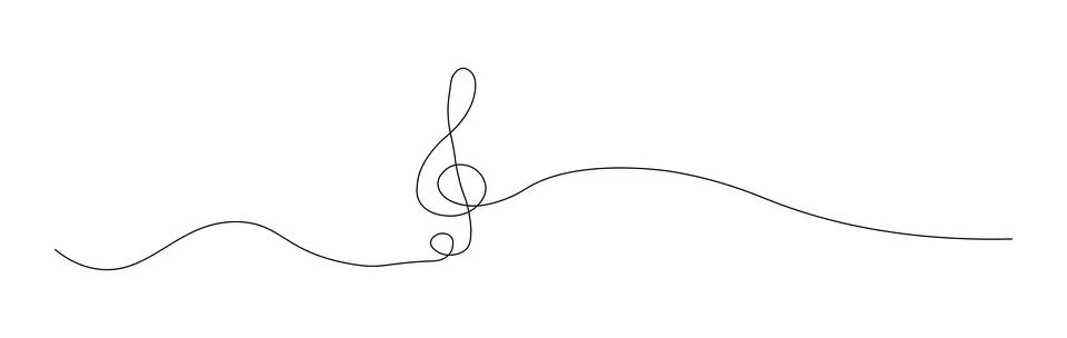 Treble clef continuous line drawing. Minimalist logo. Linear key music note.. Stock Illustration