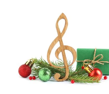 Treble clef with decorations isolated on white. Christmas music concept Foto stock