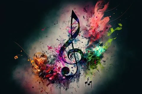 Treble clef erupting with creativity and artistic musical energy Stock Illustration