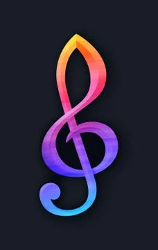 Treble clef with gradient in flat style on black background Stock Illustration