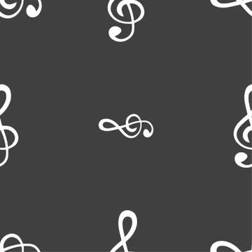 Treble clef icon. Seamless pattern on a gray background. Vector Illustrazione stock