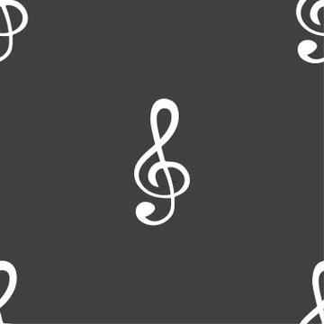 Treble clef icon. Seamless pattern on a gray background. Illustrazione stock