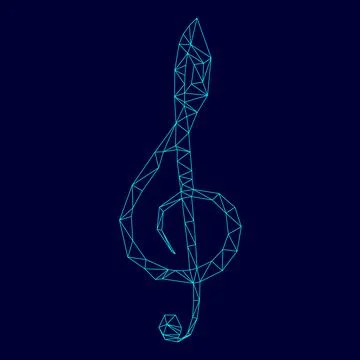 Treble clef low poly triangulation triangulated polygonal electric cyan blue  Stock Illustration