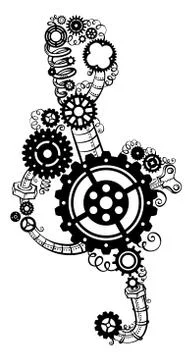 Treble clef made of gears. Stock Illustration