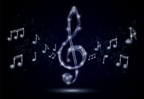 Treble clef musical notes vector polygonal background Stock Illustration
