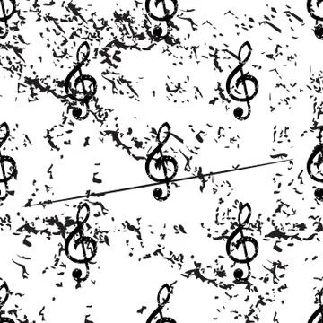Treble clef pattern, grunge, monochrome Ilustração Stock