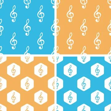 Treble clef pattern set, colored Ilustração Stock