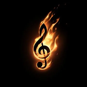 Treble clef silhouette in fire flames Stock Illustration