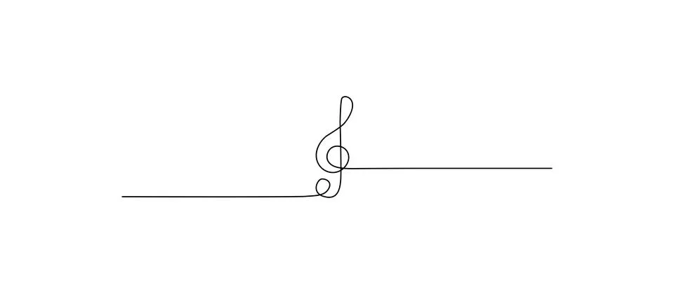 Treble clef symbol in a single continuous line drawing isolated on white. V.. Illustrazione stock