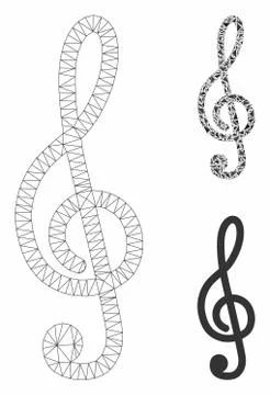 Treble Clef Vector Mesh Network Model and Triangle Mosaic Icon Stock Illustration