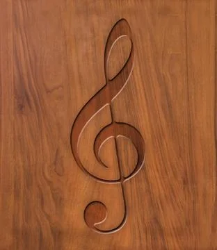 Treble clef on wood Stock Illustration