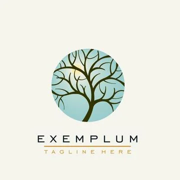 Tree against the background of the sky and the sun. Vector icon. Nature trees Stock Illustration