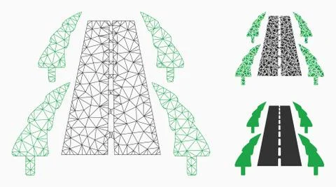Tree Alley Road Vector Mesh Carcass Model and Triangle Mosaic Icon Stock Illustration