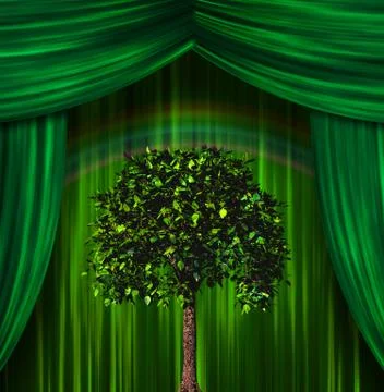 Tree and apple before curtains Illustrazione stock