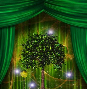 Tree and apple before curtains Stock Illustration