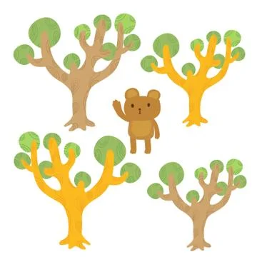 Tree and bear Cartoon Stock Illustration