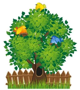 Tree and  birds Stock Illustration