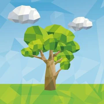 Tree and cloud icon. Polygonal image. vector graphic 스톡 일러스트