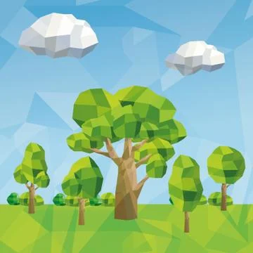 Tree and cloud icon. Polygonal image. vector graphic 스톡 일러스트