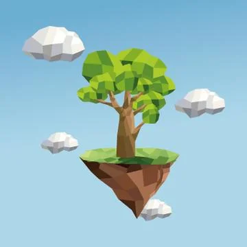Tree and cloud icon. Polygonal image. vector graphic 스톡 일러스트