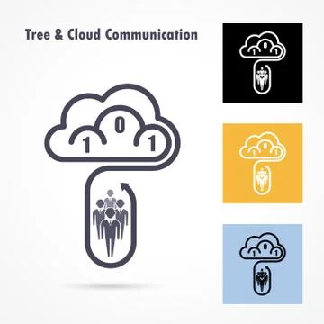 Tree and cloud logo vector design template. Computer and data transfer symbol Stock Illustration