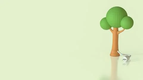 The Tree and electric plug for Energy or eco concept 3d rendering.. Stock Photos