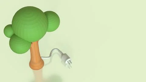 The Tree and electric plug for Energy or eco concept 3d rendering.. Stock Photos