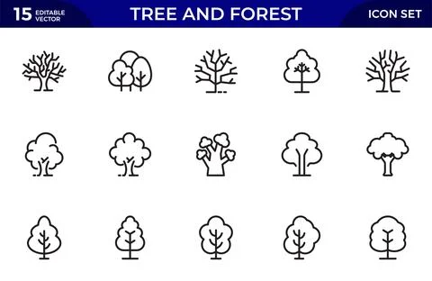 Tree and Forest Line Icon Set. Modern Collection for Design, Web Sites, App.. Stock Illustration