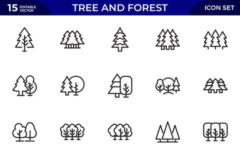 Tree and Forest Line Icon Set. Modern Collection for Design, Web Sites, App.. Illustrazione stock