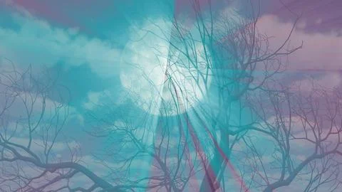 Tree and full moon background illustration Stock Illustration