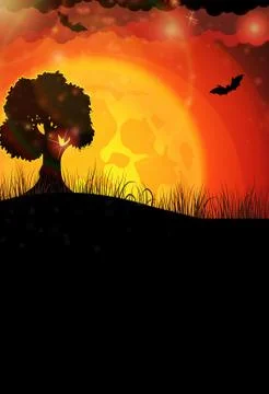 Tree and full moon Stock Illustration