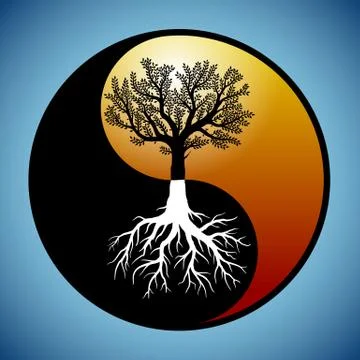Tree and it's roots in yin yang symbol Stock Illustration