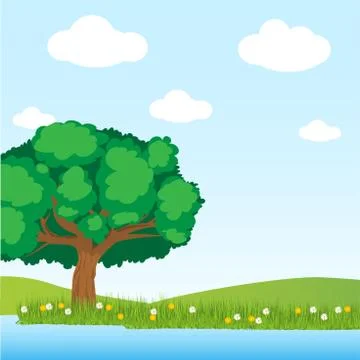 Tree and lake Illustration vector Stock Illustration
