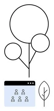 Tree and leaf combined with online meeting interface. Ideal for teamwork, sus Illustrazione stock