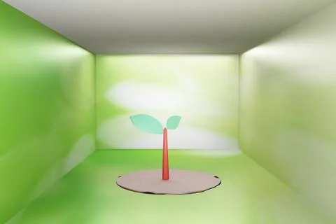 Tree and leaf room interior geometric polygon model holiday 3D Rendering. 스톡 일러스트