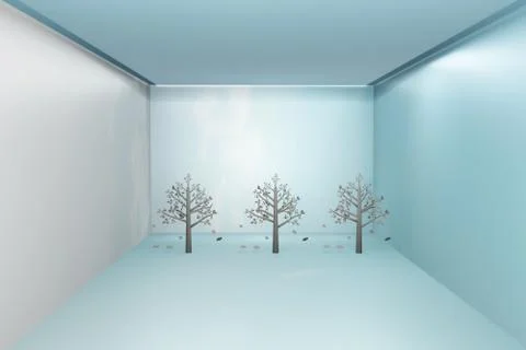 Tree and leaf room interior geometric polygon model holiday 3D Rendering. 스톡 일러스트