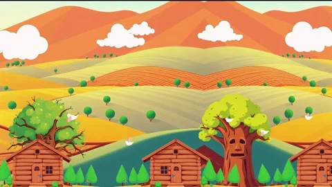 Tree and log house farm scenery. Stock Footage 303682971