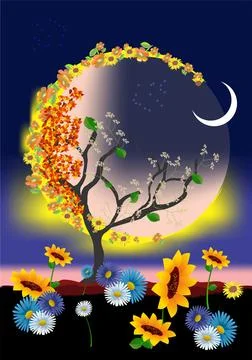 Tree and moon Stock Illustration