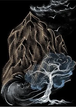 Tree and mountain Stock Illustration