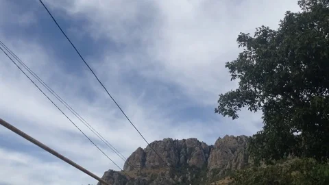 Tree And Mountains With Clouds – Crimea , Alushta , Valley Of Ghosts Stock Footage 83280432